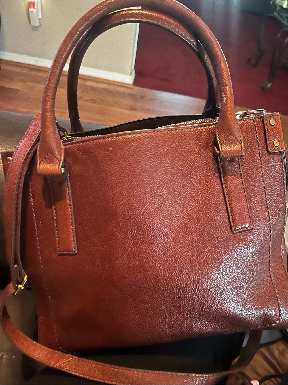 Fossil Chestnut Brown Leather Satchel Shoulder Bag